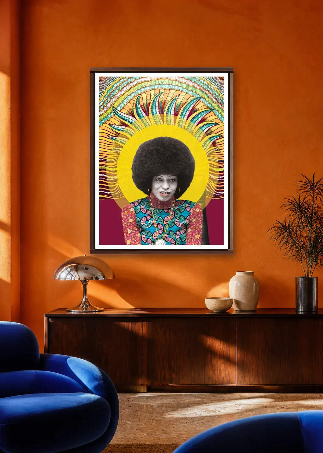 Ideas That Refuse to Be Small — Angela Davis, 1974 displayed in a styled interior.