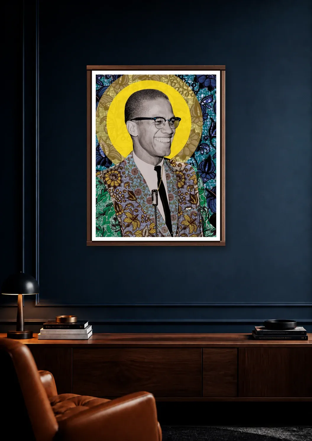 Joy in the Work — Malcolm X, 1964 displayed in a styled interior.