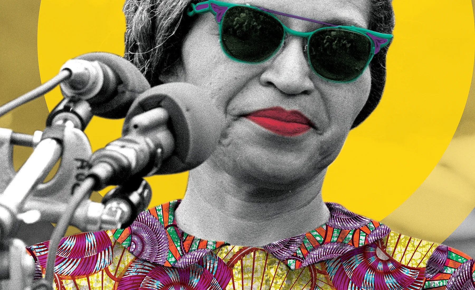 Artwork detail from The Voice Continued — Rosa Parks, 1968, showing the collage’s pattern, colour and photographic texture.