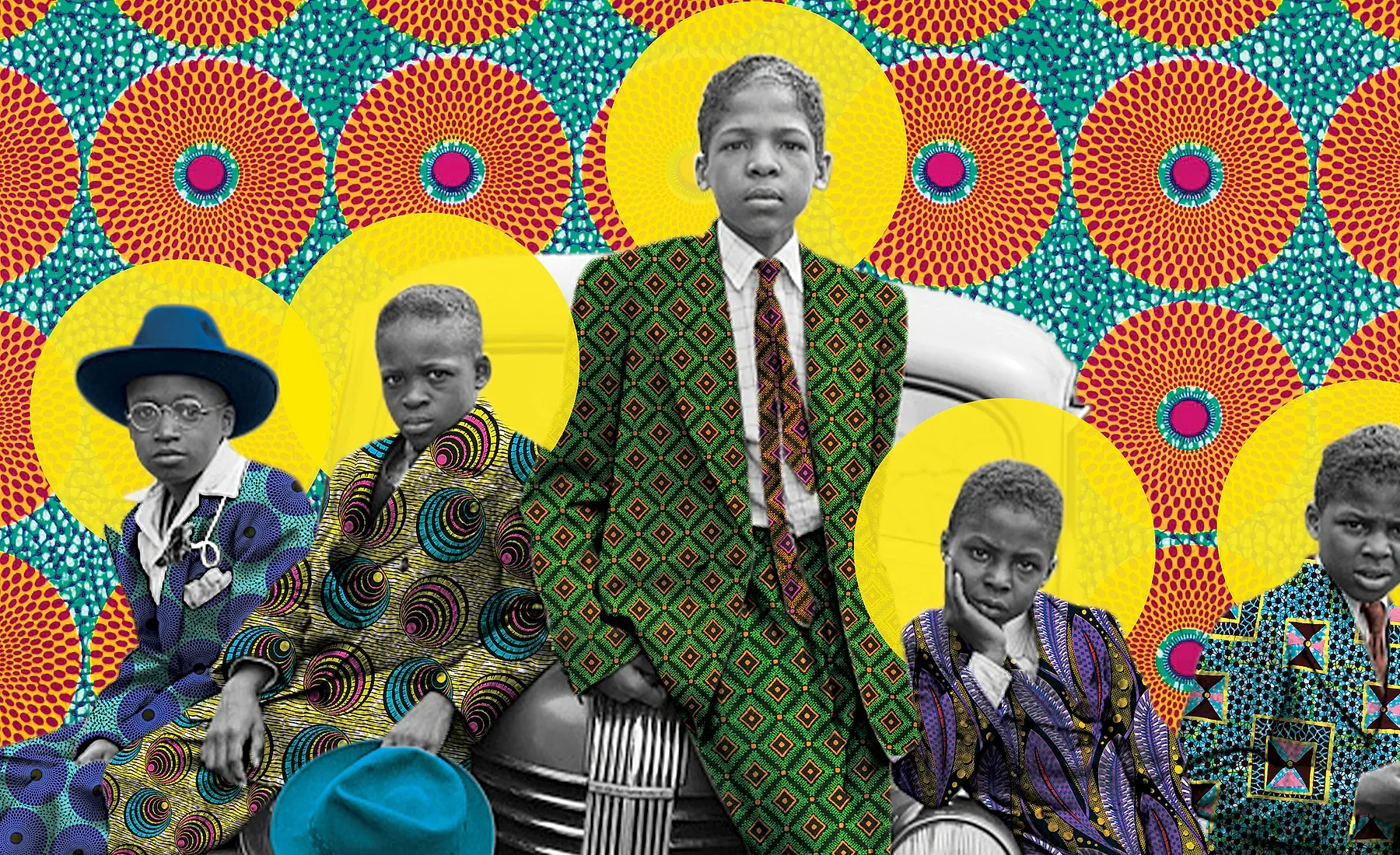 Artwork detail from Sunday Best — Chicago, 1941, showing the collage’s pattern, colour and photographic texture.
